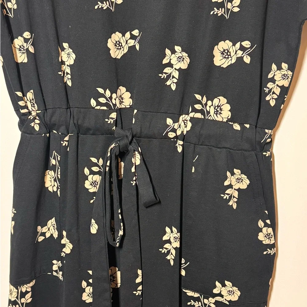 Piper & Scoot Womens Black & Cream Floral Wide Leg Tie Waist Jumpsuit Size Large - Picture 3 of 8